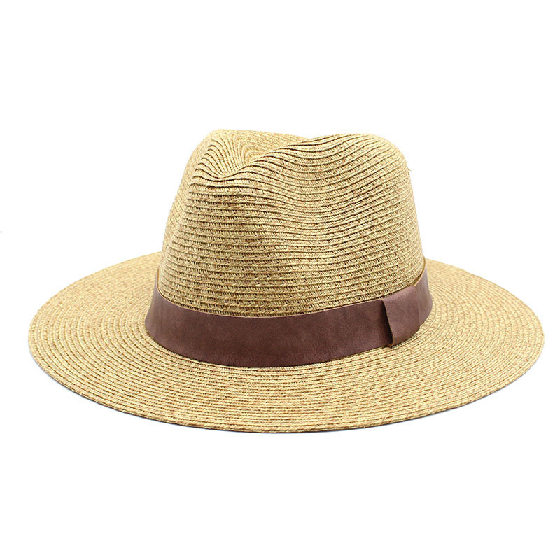 Custom Ribbon Herre Sommer Bred Brem Fedora stråhatt