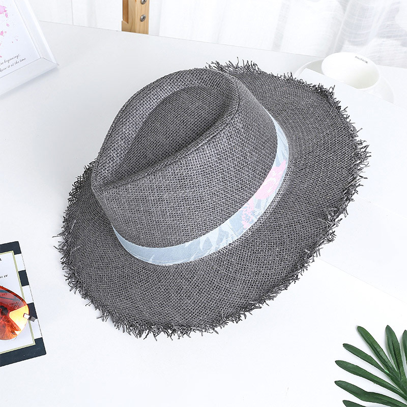 Fringe Edge Dark Grey Straw Fedora Hat for Mann