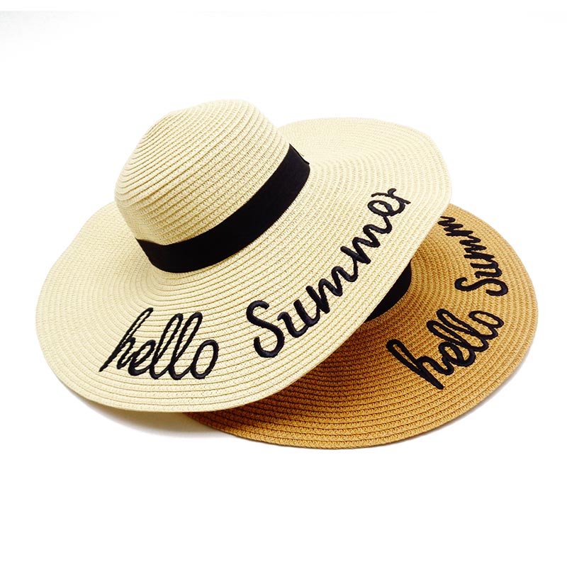 Large Brim Woman 3d Brodery Floppy Straw Hat